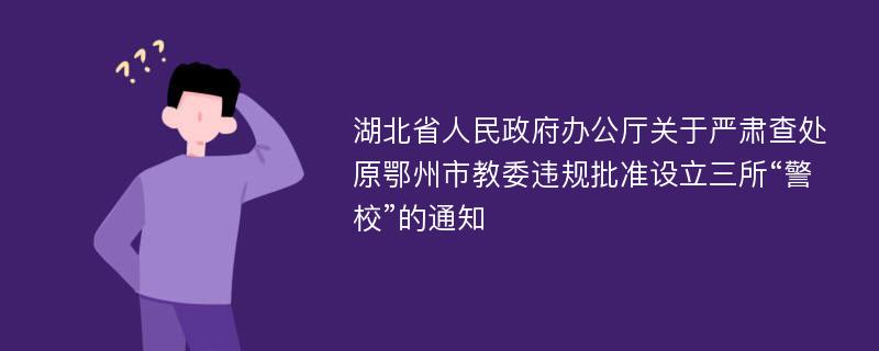 湖北省人民政府办公厅关于严肃查处原鄂州市教委违规批准设立三所“警校”的通知