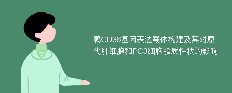鸭CD36基因表达载体构建及其对原代肝细胞和PC3细胞脂质性状的影响